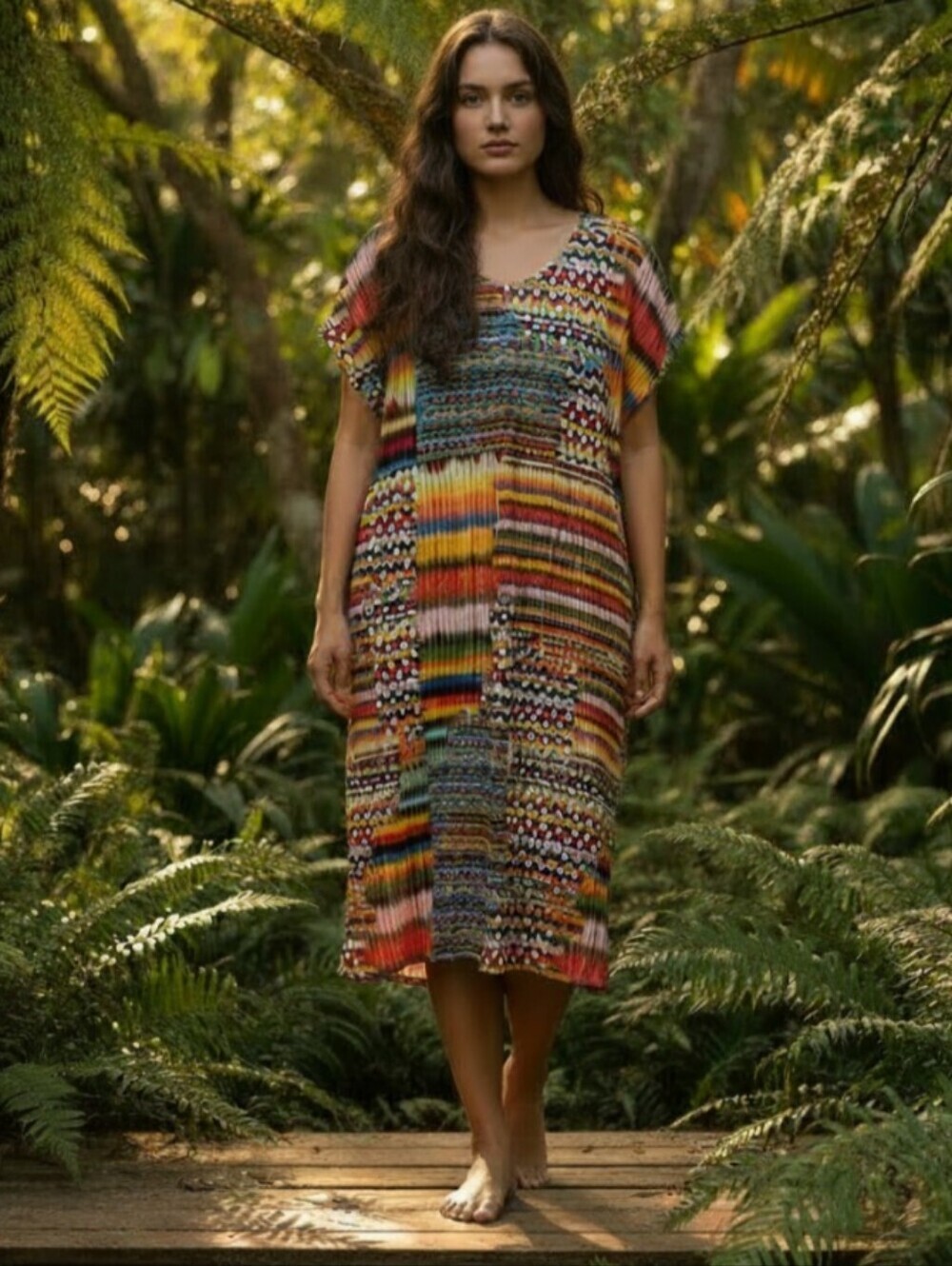 Nwot! Arona Multicolor Patterned Loose Fit Vacation Midi Dress